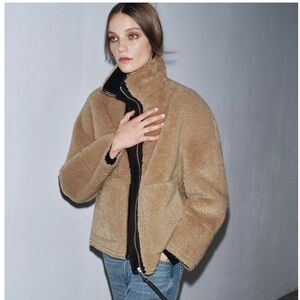 Zara Faux Shearling Double-Face High Neck Jacket Camel